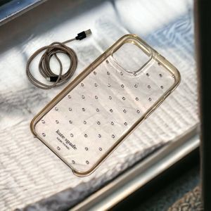 KATE SPADE Defensive Hardshell Case & Cable iPhone 12 Pro Pink Crystals & Case